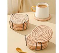 1 pezzo/4 pezzi/7 pezzi Sottopiatti intrecciati in poliestere, sottobicchieri/presine termoisolanti per matrimoni, feste, compleanni, regali, picnic, raduni Tagli Unica,Sottobicchiere linea colore bia