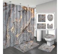 1 pezzo/4 pezzi Set da bagno, inclusi: tenda da doccia impermeabile e durevole con motivo in marmo grigio e 12 ganci, tappetino antiscivolo, tappetino a forma di U e copriwater rotondo, set di accesso