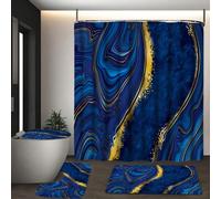 1 pezzo/4 pezzi Set tenda doccia in marmo blu placcata oro. Include tappetino da bagno, copriwater a forma di U, tessuto in poliestere impermeabile con 12 ganci. Regalo perfetto per amici e familiari.