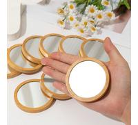 1 pezzo/5 pezzi/20 pezzi Specchio compatto rotondo, specchio piccolo carino per borsa e viaggio, specchio per trucco portatile in legno/bambù, specchio tascabile retrò vetro