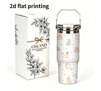 1 pezzo/5 pezzi Bicchiere termico da 30 once con stampa di cani carini, manico e coperchio con cannuccia, tazza da viaggio in acciaio inossidabile a prova di perdite, tazza da caffè con cuccioli carin