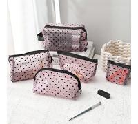 1 pezzo/5 pezzi Borsa cosmetica in rete stampata, borsa per il trucco a forma di cuore, borsa trasparente floccata, borsa cosmetica di grande capacità, borsa cosmetica portatile, portamonete e rossett