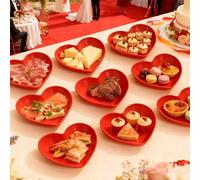 1 pezzo/5 pezzi Piatto di plastica a forma di cuore rosso per San Valentino, vassoio per spuntino, piatto per biscotti e dessert, alzata per torta, adatto per matrimoni, feste di vacanza, vassoio per 