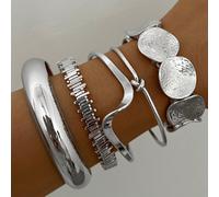 1 pezzo/5 pezzi Set di braccialetti a fascia in stile vintage con design asimmetrico a onda geometrica esagerata, in metallo stile moneta antica, adatto per uso quotidiano e come regalo per feste Ferr
