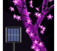 1 pezzo 5m/16,4ft 20 perline LED, 7m/22,96ft 50 perline LED alimentate a energia solare, luci a stringa a fiori di ciliegio viola, ghirlanda di fiori di ciliegio artificiali, adatta per giardino, pati