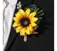 1 pezzo/6 pezzi Girasole giallo con fogliame artificiale stile Mori elegante, adatto per sposo, sposa, testimone dello sposo, damigella d'onore, padre, madre, suocero, suocera, decorazione per matrimo