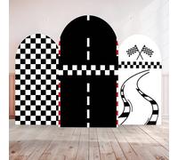 1 pezzo/65 pezzi Sfondo piatto 2D, copertura per arco di Chiara Racing - Tessuto in spandex Lyra durevole, texture a scacchi bianca e nera - Ideale per decorazioni per eventi e feste (supporto non inc