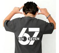 1 pezzo "67 SEI SETTE" Maglietta a maniche corte con stampa grafica di lettere e numeri, top estivo per ragazzi pre-adolescenti, abbigliamento per studenti giovani 6Y,7Y,8Y,9Y,10Y,14Y,11Y,12Y,13YLette