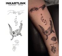 1 pezzo 8*18 cm Tatuaggio temporaneo con tema di succo botanico, design di lettere "Angelo caduto" e magia del destino, tatuaggio semi-permanente che dura 15 giorni, tatuaggio finto realistico, durevo