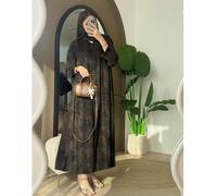 1 pezzo Abaya elegante e ampia con stampa floreale e maniche lunghe, con hijab, moda araba per la primavera e l'Eid Tagli UnicaGrafico,PianteTessuto intrecciato