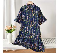 1 pezzo Abito camicia stile campagna francese con stampa floreale minuta per ragazze, motivo floreale selvatico colorato fresco e vivace su tutto il capo, colletto + design monopetto con bottoni compl