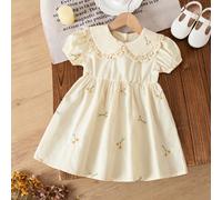 1 pezzo Abito corto a maniche corte per bambine, con ricami, abito elegante e casual con colletto a volant per bimbe e bambine, per l'estate 4Y,5Y,6-9M,9-12M,18-24M,2-3YFlorealeTessuto