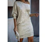 1 pezzo Abito da sera asimmetrico con paillettes, colore unito, elegante e casual, adatto per feste, compleanni, serate single, palcoscenici, concerti, appuntamenti serali, tutte le stagioni L,M,S,XLC