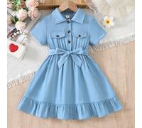 1 pezzo Abito in lino leggero in lyocell tessuto per giovani ragazze, design con colletto classico e bottoni vintage color caffè, adatto per la scuola, gite nel fine settimana, picnic all'aperto 6Y,7Y