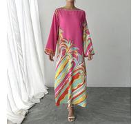 1 pezzo Abito lungo casual da donna con stampa floreale, abito con maniche a campana e collo rotondo, abito elegante e di lusso da festa, regalo perfetto per mamma, figlia, amica per Capodanno, San Va