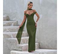 1 pezzo Abito sexy ed elegante con spalle scoperte, colore unito, con nastro che stringe la vita, adatto per feste, matrimoni, occasioni formali autunnali L,M,S,XL,XS,XXSColore unicoTessuto in maglia