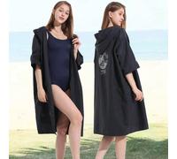 1 pezzo Accappatoio con zip a tinta unita con cappuccio, in fibra superfine semplice, asciugatura rapida, accappatoio da spiaggia, per adulti, unisex, coppia, dopo il bagno, antivento, protezione sola