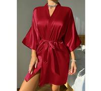1 pezzo Accappatoio da donna colore unito elegante con lacci frontali, autunno/inverno, sexy corto in seta satin morbida, adatto per sposa, damigella d'onore, abbigliamento da casa, essenziale per la 