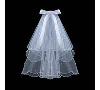 1 pezzo Accessorio per capelli per addio al nubilato della sposa, velo decorato con fiocco e perle, per festa/foto, velo da sposa con fiocco, velo per laurea/ballo, accessorio per capelli per la prima