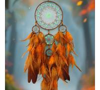 1 pezzo Acchiappasogni in stile boho con 5 anelli, pietra che brilla al buio, decorazione fatta a mano con piume, acchiappasogni e campanellini da vento alla moda per decorazione della casa, matrimoni