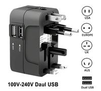 1 pezzo Adattatore da viaggio universale con 2 porte USB, adatto per oltre 150 paesi, caricabatterie a muro tutto in uno, doppia porta USB, ingresso 110V-240V, adattatore di alimentazione per accessor