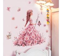1 pezzo Adesivi da parete con fiore rosa, gonna da principessa e farfalla per camera da letto di bambina, cameretta, sala giochi, decorazione casa, adesivi da parete colorati a tema farfalla per decor