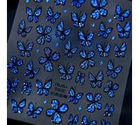 1 pezzo Adesivi per unghie 5D laser blu profondo a forma di farfalla, carini adesivi autoadesivi per trasferimento di farfalle blu, decalcomanie per decorazione unghie fai da te GraficoPET