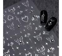 1 pezzo Adesivi per unghie a forma di cuore, stella, farfalla in argento con gemme di strass, 2 pezzi Adesivi autoadesivi, Set di strumenti per salone di unghie, Adesivi per unghie 3D stile punk fai-d
