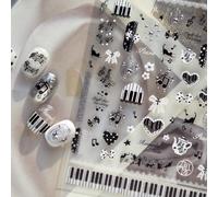 1 pezzo Adesivi per unghie a note musicali bianche e nere, gioielli per unghie in stile dolce 5D, decorazioni per arte di unghie, adesivi per unghie fatti a mano, punte per unghie, adatti per ragazze