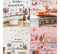 1 pezzo Adesivo da parete in vinile alla moda con farfalla e utensili da cucina, impermeabile, effetto glitter, perfetto per decorare pareti di casa, ufficio, soggiorno, camera da letto, accessori da