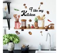 1 pezzo Adesivo da parete per supporto utensili da cucina, "Mi piace la mia cucina", adesivo in vinile rimovibile per cucina, sala da pranzo, pasticceria, bar, decorazione per la casa, regali, complea