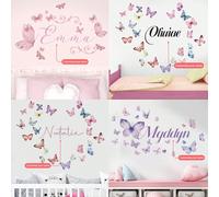 1 pezzo Adesivo da parete personalizzato con farfalla 120x30 cm, decorazione floreale con nome personalizzato, per camera da letto per bambini o cameretta, decorazione per il ritorno a scuola DZ080-Fa