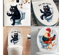 1 pezzo Adesivo divertente per bagno con gatto e telefono che , "Oh, mio Dio!" Gatto nero sorpreso sul water con telefono, serie animali in PVC, decorazioni adesive per sedile del water e serbatoio ce