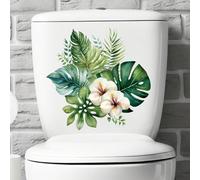 1 pezzo Adesivo per serbatoio del water con pianta tropicale verde acquerellata; può essere utilizzato come adesivo per porta del bagno o parete; aggiungi più divertimento alla tua casa, adesivi, ades