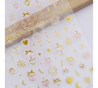 1 pezzo Adesivo per unghie con decorazione dorata a totem e cuore rosa, decalcomanie olografiche aurora, per arte di unghie, strass, 5D autoadesivo, accessori per arte di unghie da donna, forniture pe