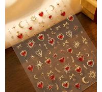 1 pezzo Adesivo per unghie con decoro dorato a totem e cuore rosso, decalcomanie per unghie affascinanti olografiche aurora, con strass 5D autoadesivi, accessori per la arte di unghie da donna, fornit