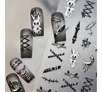 1 pezzo Adesivo per unghie gotico 3D punk, autoadesivo, con dettagli in rilievo a forma di coniglio e cinturino, per creare unghie d'avanguardia, adatto per decorazione fai-da-te di donne e ragazze, i