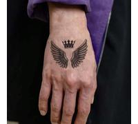 1 pezzo Adesivo tatuaggio temporaneo lavabile con corona e ali nere, adatto per seguire le moda, stile Animale,Fumetto,Blocchi di colore,Lettere,PiantePolicloruri di vinile