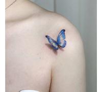 1 Pezzo Adesivo Tatuaggio Temporaneo Lavabile Con Farfalla 3d Dal Pattern Vivacemente Blu, Impermeabile E Resistente Al Sudore, Adatto Per Persone Di Moda Per L'uso Quotidiano tatuaggi fintitatuaggiot