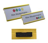 1 Pezzo Alluminio Targa Nome Color Oro Anodizzato in Metallo, Misura 65x22 mm o 72x32 mm, con Magnete Fissaggio Magnetico, Name Badge , per L'Abbigliamento,Scritta Personalizzata,Auto-Allestimento