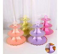 1 pezzo Alzata per torta a 3 ripiani con bordo in lamina d'oro, vassoio di carta monouso per tè pomeridiano, matrimonio, festa, piatto per torta, esposizione di dolci per compleanni giallo,Viola,rosa,