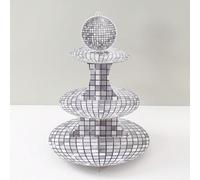 1 pezzo Alzata per torta a forma di palla da discoteca argento, decorazione per festa di compleanno a tema discoteca, supporto per esposizione torta per festa a tema musica disco, decorazione per fest