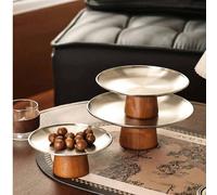 1 pezzo Alzata per torta in acciaio inossidabile con base in legno, vassoio multifunzione per esposizione di dolci, adatto per la decorazione del tavolo, la casa e la cucina, l'uso durante il Ramadan