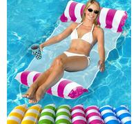 1 pezzo Amaca gonfiabile a righe, per il relax, letto galleggiante con schienale in rete, pieghevole, accessori essenziali per la spiaggia, giochi in acqua, accessori da spiaggia, galleggiante per pis