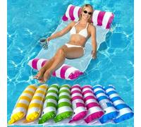 1 pezzo Amaca gonfiabile a righe, sedia a rete casual, letto galleggiante con schienale, tappetino galleggiante pieghevole, accessori essenziali da spiaggia per giochi in acqua blu,verde,giallo,rosa,r