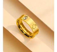1 Pezzo Anello a quattro foglie di trifoglio con zirconi in argento sterling 925 color oro, gioiello carino come regalo di promessa glamour per donne e ragazze per la vita quotidiana e appuntamenti 7,