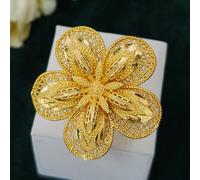 1 pezzo Anello aperto a fiore placcato in oro di rame alla moda per donna, accessorio per abito da sposa, banchetto di nozze, stile europeo, americano, saudita, mediorientale, di Dubai e africano, reg