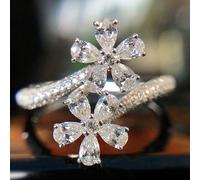 1 pezzo Anello aperto in argento sterling 925 con fiore a goccia e zirconia cubica, gioielleria di base per donna, accessorio raffinato, adatto come regalo per il compleanno di una ragazza, per il bal