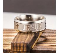 1 pezzo Anello classico in acciaio inossidabile con croce di Gesù e lettera della Bibbia, adatto per uomo, ragazza e bambini, gioiello per festival, feste, decorazione quotidiana, ottimo regalo 7,9,6,