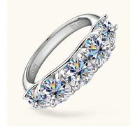 1 pezzo Anello con 5 pietre, anello di fidanzamento da donna con moissanite taglio rotondo, in argento sterling 925, colore D-E, purezza VVS1, 6,5mm, 6mm e 5mm di moissanite, fede nuziale per annivers